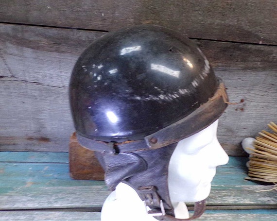 Vintage French Leather Motocycle Helmet s335