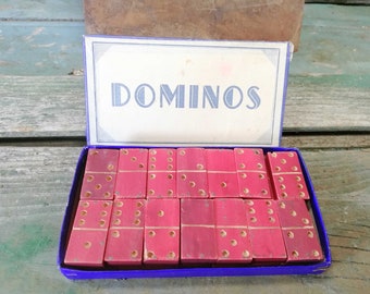 French vintage wooden domino travel game 30s s535