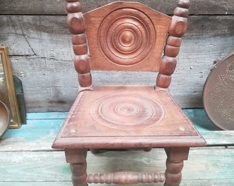 French Antique Carved Rustic Oak Baby Chair Footstool s544