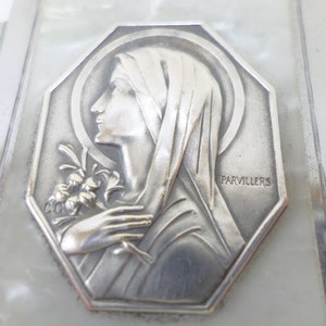 French Antique Religious Jewelry Medal Pilgrimage Notre-Dame de Lourdes Art Deco Souvenir Pendant t493 image 1