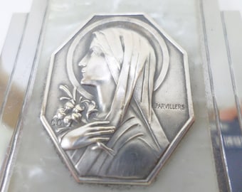 French Antique Religious Jewelry Medal Pilgrimage Notre-Dame de Lourdes Art Deco Souvenir Pendant t493
