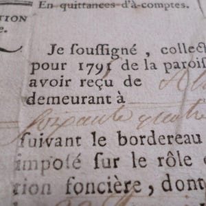 Ancien document juridique Reçu fiscal local 1 page daté 1795 v878 image 3