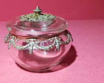 French Antique Drageoir Bonbonniere Candy jar Crystal and ormulu Louis XVI style s682