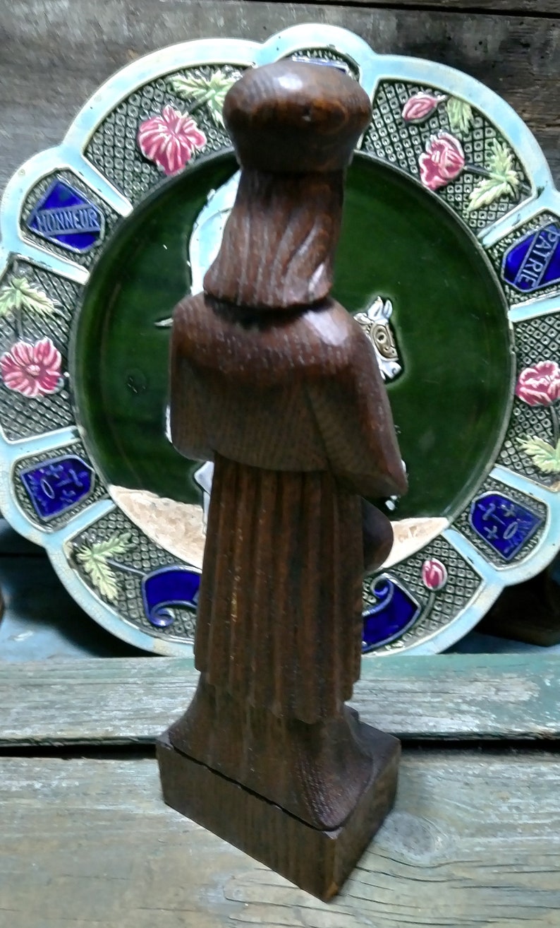 Statue sculpture en bois française Saint Erwan x291 image 5