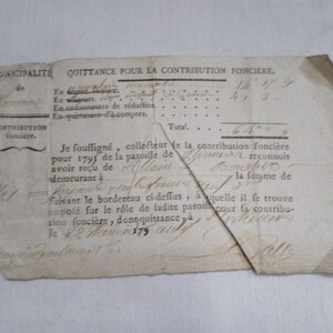 Ancien document juridique Reçu fiscal local 1 page daté 1795 v878 image 7