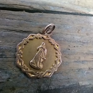 Pendentif médaille religieuse ancienne française plaqué or poinçonné Anna 1912 x383 image 3