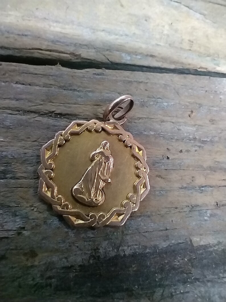 Pendentif médaille religieuse ancienne française plaqué or poinçonné Anna 1912 x383 image 3