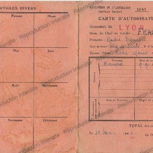 WW2 France occupied Vichy Police officer purchase card 1943 (d09)
