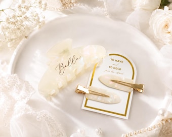 Engraved Name Bridesmaid Proposal Hair Clip Gift Set, Personalized Hair Claw Clip, Wedding Accessory, Bridesmaid Gift, Wedding Party Favor