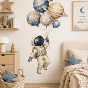 Astronauten-Planetenballons-Wandtattoo | Weltraum-Kinderzimmerdeko, Kinderzimmeraufkleber