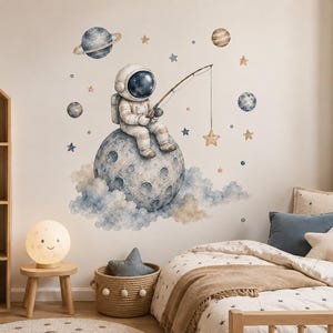 Aquarell-Astronauten-Wandtattoo für ein Weltraum-Kinderzimmer – Wählen Sie aus 5 traumhaften Designs