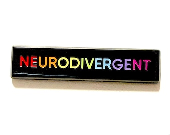 Rainbow Neurodivergent Identity SMALL SIZE PIN 1.5 Inch Enamel Pin Black Rectangle Autism