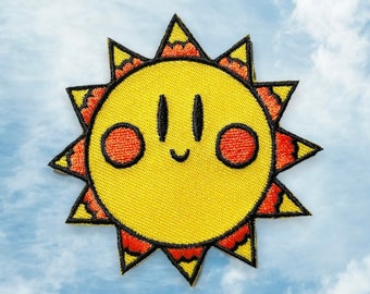 STOPGEZET - Smiling Sun Iron On Patch Happy Face Retro Vintage Geïnspireerd Hippie Flower Child