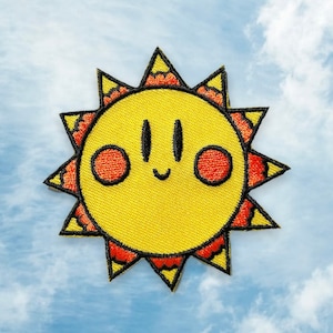DISCONTINUED - Smiling Sun Iron On Patch Happy Face Retro Vintage Inspired Hippie Flower Child
