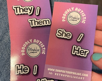 DISCONTINUED - In Stock - Two Individual Pronoun Pins - Mix and Match Pronoun Pins SMALL SIZE Enamel Pin They Them She Her He Him
