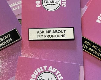 Ask Me About My Pronouns SMALL SIZE PIN 1.5 Inch Rectangle Enamel Pin