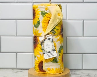 Reusable Paperless Towels  "SUNFLOWERS" Yellow  Kitchen Decor Snapping Paper Towels Sustainable Eco Friendly Cleaning Cloths Un Non Paper