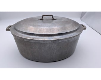 Vintage Miracle Maid G2 Cast Aluminum Oval Roaster Dutch Oven Basting Lid Silver