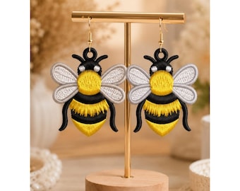 Bee FSL Earring Embroidery Design, Free Standing Lace Bee Ornament Machine Embroidery, Cute Bumble Bee Jewelry ITH Instant Download