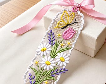 FSL Floral Bookmark Daisy Tulip Butterfly Lavender Freestanding Lace Machine Embroidery Ornament Design | Instant Download Digital File