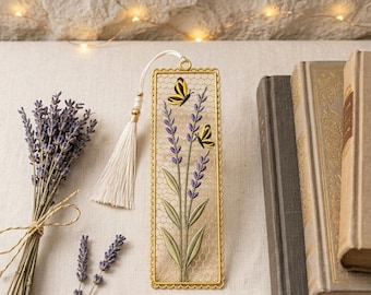 FSL Bee Lavender Bookmark Embroidery Design, Free Standing Lace Ornaments Style, Honeycomb Floral ITH Machine Embroidery Instant Download
