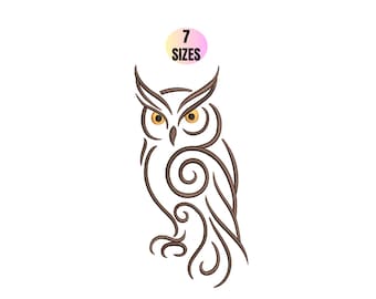 Owl Machine Embroidery Design, Tribal Owl Embroidery Pattern, Bird Embroidery Digital Download, PES DST JEF Instant Download 7 Sizes