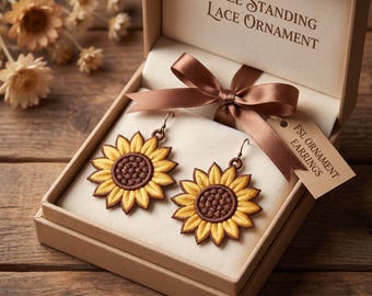 FSL Sunflower Earrings Freestanding Lace Machine Embroidery Design Ornament | In The Hoop Jewelry | Instant Download Digital File