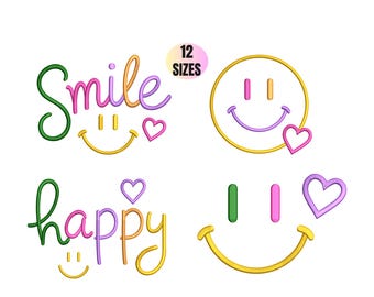 Smile Happy Smiley Face Embroidery Design Bundle | Machine Embroidery File | 12 Sizes 2.5-8 inch | PES JEF VP3 EXP | Instant Download