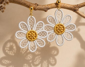 FSL Daisy Flower Machine Embroidery Design,Free Standing Lace Earring Pattern, Daisy Ornament FSL, Spring Summer Jewelry Digital Embroidery