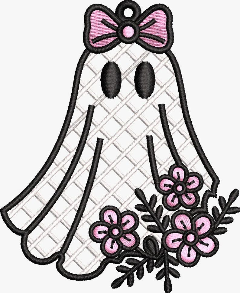 FSL Ghost Earrings Embroidery Design Free Standing Lace Halloween Floral Bow Ghost Ornament Cute Spooky Jewelry ITH Machine Instant Download image 7