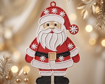 FSL Santa Claus Ornament Snowflake Winter Christmas Machine Embroidery In The Hoop Design | Instant Download Digital File
