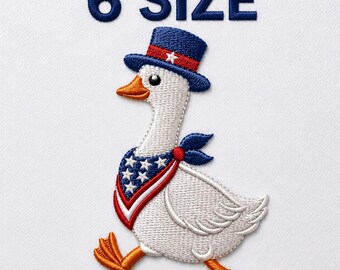 Patriotic Goose Embroidery Design, 4th of July Duck Machine Embroidery, America Goose PES DST JEF, 6 Sizes 3.5-8 Inch Instant Download