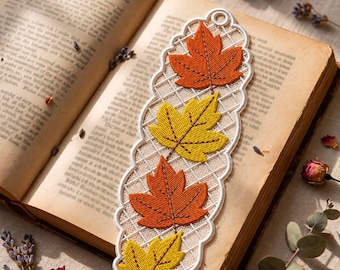 Autumn Maple Leaf FSL Bookmark Machine Embroidery Design, Free Standing Lace Ornament, Fall Leaves ITH Digital File, Instant Download