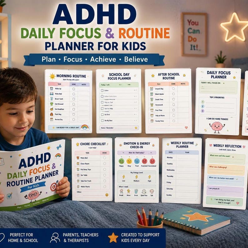 ADHD Daily Routine Planner for Kids | Focus & Executive Function ...