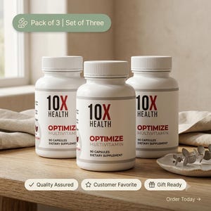 3-Pack Multivitamin Dietary Supplement, 10X Health Optimize Capsules Set, Bundle of Three Daily Vitamins, 270 Total Capsules Wellness Pack