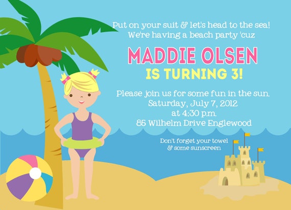Items similar to Beach Birthday Invitation -- Swimming Birthday ...