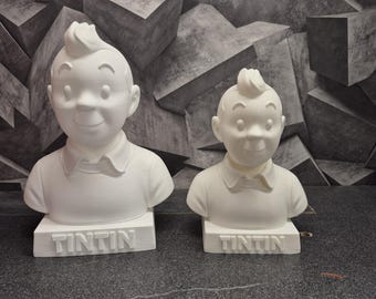 Busti di Tintin e Milù stampati in 3D | Decorazione da collezione | Diverse dimensioni | Regalo per appassionati di fumetti | Fatti a mano