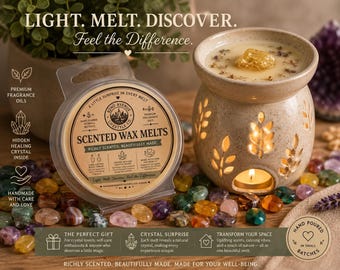 Ekmossa Amber Wax Melts, Dolda Läkande Kristaller, Soja-Kokosblandning, Midnight Avenue Doft