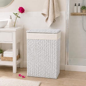 Panier à linge étroit en osier avec couvercle, panier de rangement fin en polyrotin