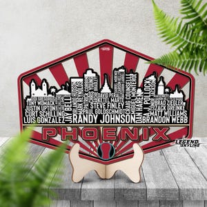 Arizona Baseball Greatest Of All Time Legend Team Wood Sign Phoenix City Skyline Decor Gift