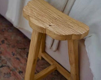 Scalloped Wooden Stool | Reclaimed Bath Stool | Spa Accessory | Rustic Bathroom Vanity Bench | Unique Accent Furniture