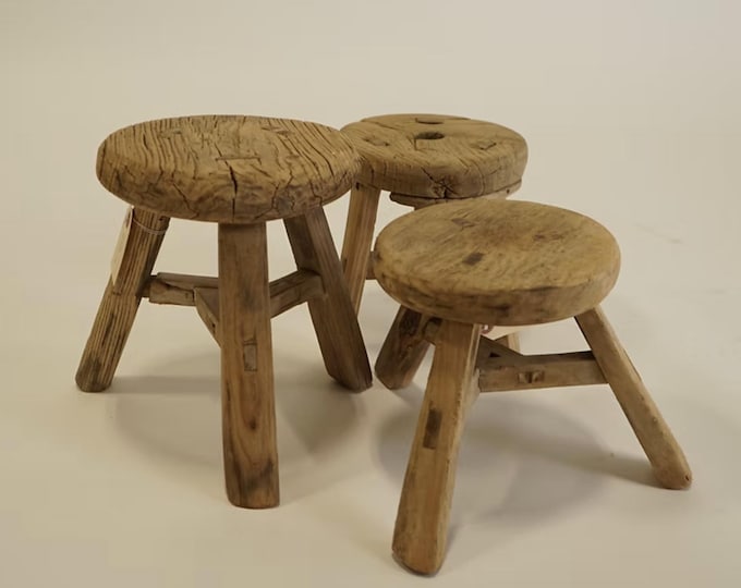 Featured listing image: Round Vintage Wooden Foot Stool | Kitchen Step Stool | Kids Stool | Bathroom Stool | Foot Rest  | Circular Stool
