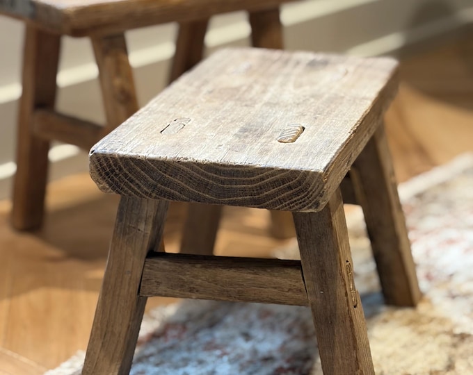 Featured listing image: Vintage Wooden Foot Stool | Kitchen Step Stool | Kids Stool | Bathroom Stool | Foot Rest