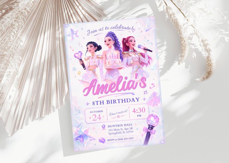 Kpop Demon Hunters Birthday Invitation Birthday Editable Girls Kpop Anime Invite Digital Download Kpop Invitation 5x7 Digital Download image 5