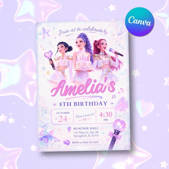 Kpop Demon Hunters Birthday Invitation Birthday Editable Girls Kpop Anime Invite Digital Download Kpop Invitation 5x7 Digital Download