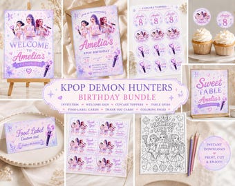 Kpop Party Favors Kpop Bundle Kpop Birthday Invitation Kpop Cake Topper Kpop Coloring Pages Editable Canva Template Kpop Birthday Invite