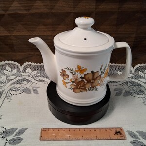 Vintage 1970s Stoneware Teapot Made in Japan Retro Brown Floral Ceramic Tea Pot Lidded Mid Century Boho Coffee Pot Earthy Farmhouse Decor