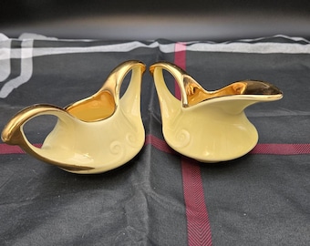 Vintage Pearl China Co Yellow Creamer Sugar Bowl Set 22K Gold Aladdin Pottery Tea Service