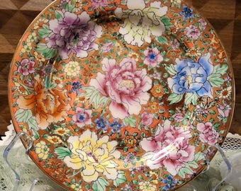 7 Inch Vintage Chinese Mille Fleur Porcelain Plate, Thousand Flowers Gold Salad Plate