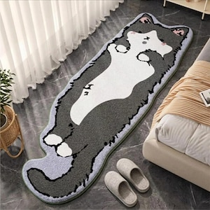 Cartoon Cat Runner Rug, Playful Polyester Floor Mat, Washable Anti-Slip Carpet